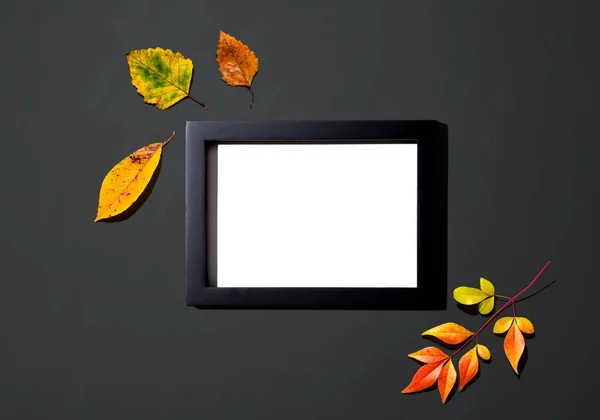 Foglie d'autunno con cornice fotografica vuota — Foto Stock
