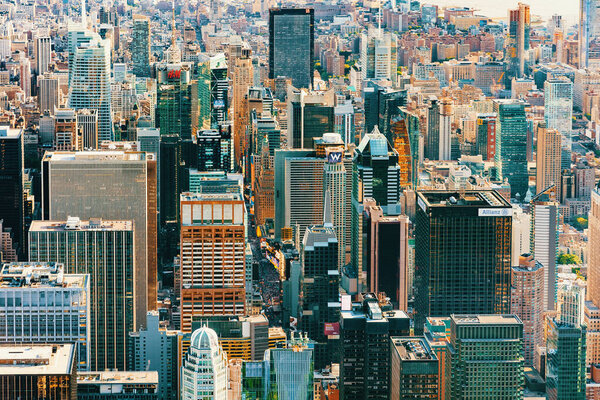 NEW YORK - JULY 02 2016: Aerial view of the Manhattan skyline, New York City