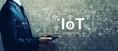 Bir tablet tutan işadamı ile çok Tema