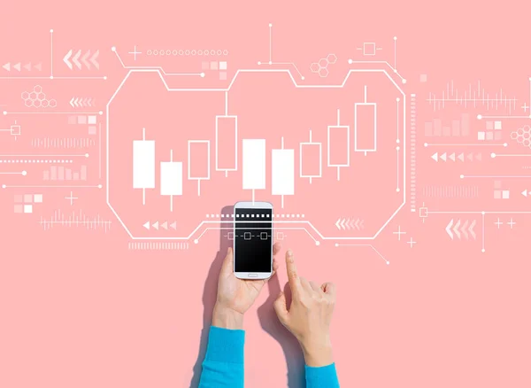 Ljusstake diagram med person med hjälp av en smartphone — Stockfoto