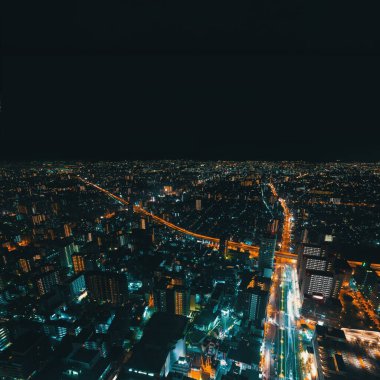 Osaka, Japonya Hava görünümünü geceleri