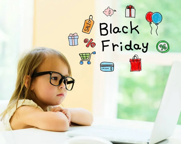 Black Friday tekst z małą dziewczynką — Zdjęcie stockowe