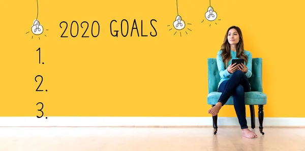 Obiectivele anului 2020 cu o tânără — Fotografie, imagine de stoc
