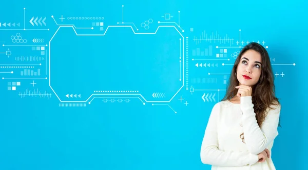 Technology screen with young woman — Stock Photo, Image