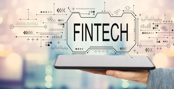 Fintech koncepció táblagéppel — Stock Fotó