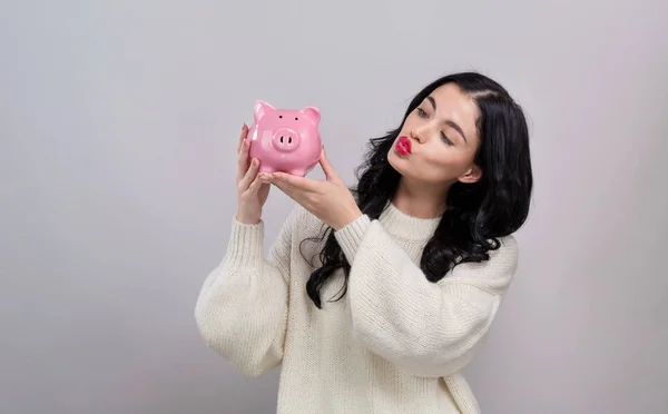 Bayan piggy banka — Stok fotoğraf