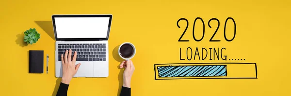 Loading new year 2020 with person using laptop computer — Stock Photo, Image