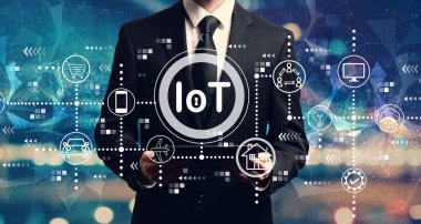 Bir tablet tutan işadamı ile çok Tema