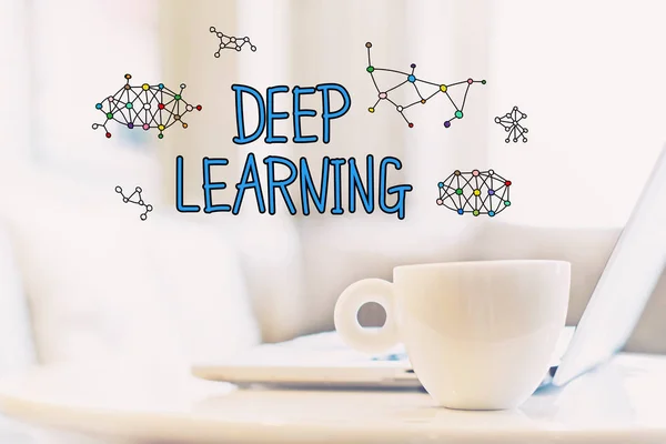 Έννοια Deep Learning με ένα φλιτζάνι καφέ — Φωτογραφία Αρχείου