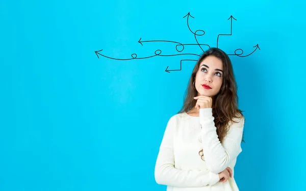 Idea arrows with young woman — Stock Photo, Image