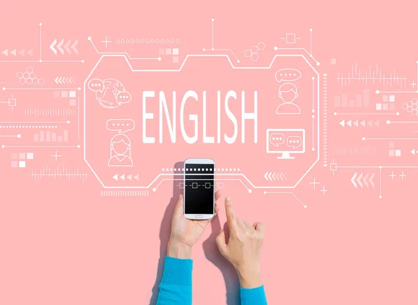 Concepto inglés con persona usando un smartphone — Foto de Stock