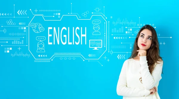 Concepto inglés con mujer joven — Foto de Stock