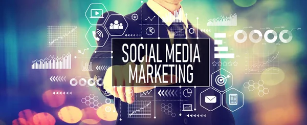 Social media marketing concept with a businessman — Stock Photo, Image