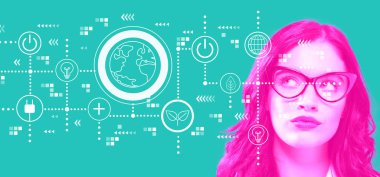 Genç iş kadını ile dünya saati