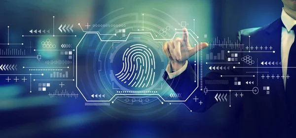 Fingerprint scanning theme with a businessman — Stock Photo, Image