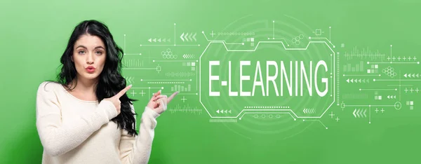 E-learning concept with young woman — Stock Photo, Image