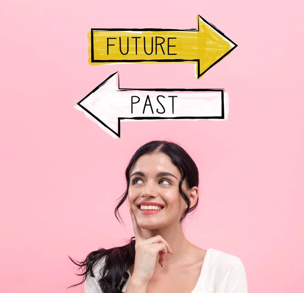 Future or past with young woman — Stock Photo, Image