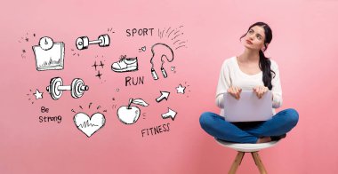Fitness and diet with woman using a laptop clipart