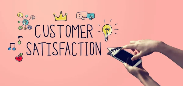 Customer satisfaction with person holding smartphone — 스톡 사진