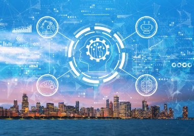 Chicago şehir merkeziyle gelecek teknoloji konsepti