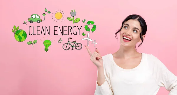 Conceito de energia limpa com mulher jovem — Fotografia de Stock
