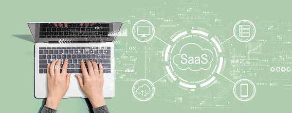 SaaS - software as a service concept with person using laptop computer