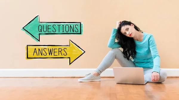 Questions and answers with woman using a laptop