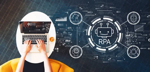 Robotic process automation concept with person using a laptop