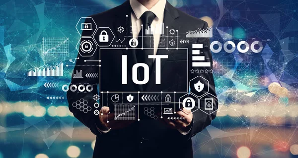 Bir tablet tutan işadamı ile çok Tema