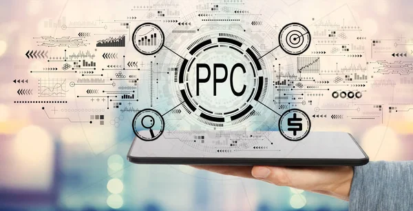 PPC - Pay per click concept met tablet computer — Stockfoto