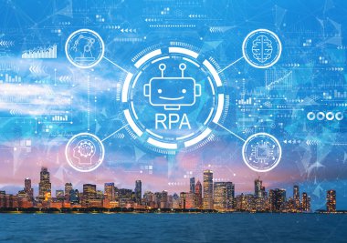 Chicago şehir merkeziyle robot işlem otomasyon kavramı