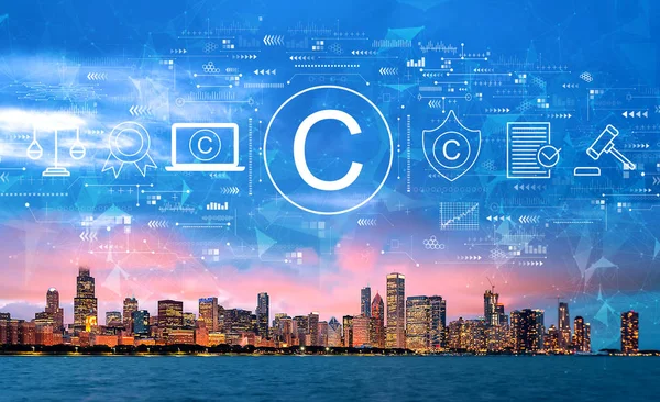 Concept de copyright avec le centre-ville de Chicago — Photo