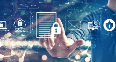 Şehir arka planında bir adam ile veri koruma kavramı