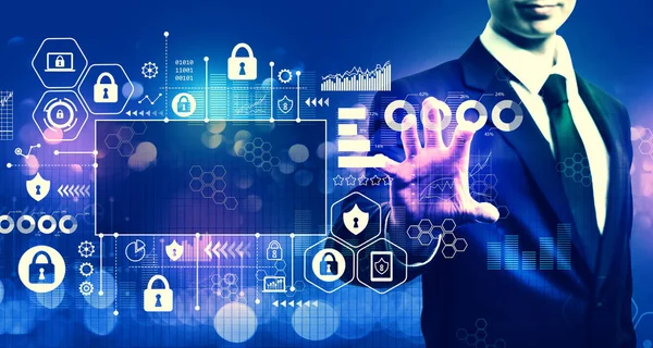 Cybersecurity thema met zakenman — Stockfoto