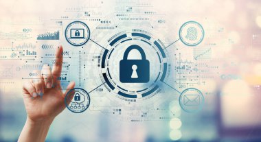 Elle düğmeye basarak internet ağ güvenliği kavramı