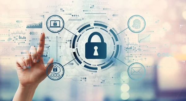Elle düğmeye basarak internet ağ güvenliği kavramı