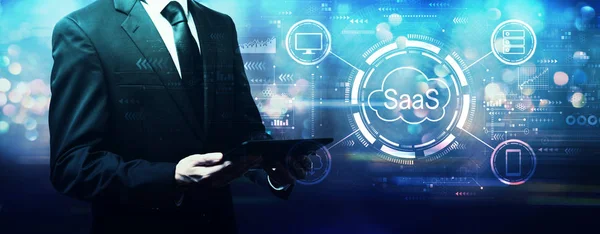 SaaS - software como um conceito de serviço com empresário — Fotografia de Stock