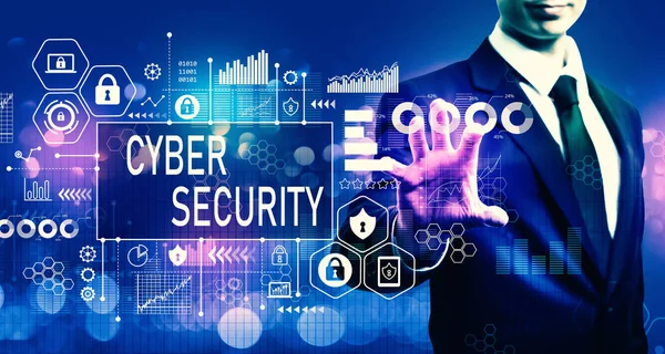 Cyber säkerhet tema med affärsman — Stockfoto