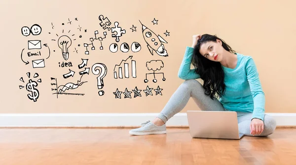 Affärs strategi idéer med kvinna med hjälp av en bärbar dator — Stockfoto
