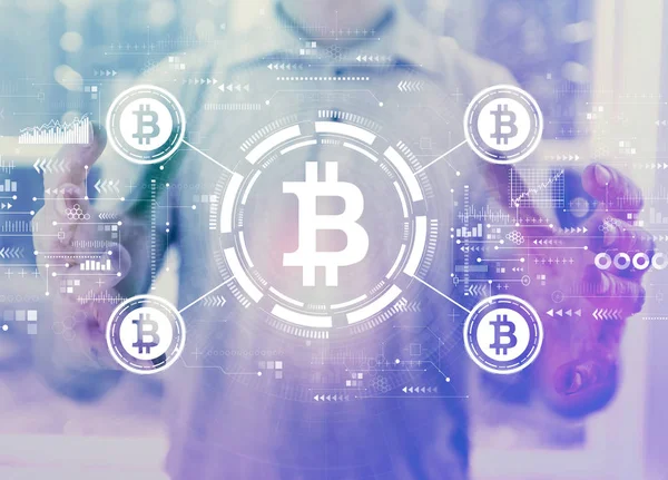 Tema Bitcoin con il giovane — Foto Stock