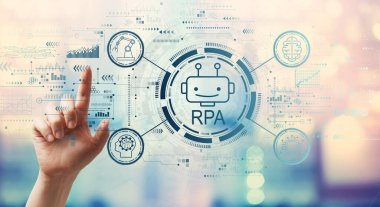 Elle bir düğmeye basarak robotik proses otomasyonu konsepti