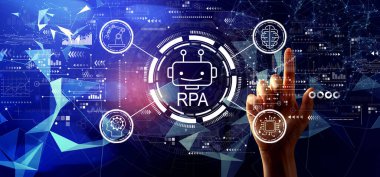 Elle bir düğmeye basarak robotik proses otomasyonu konsepti