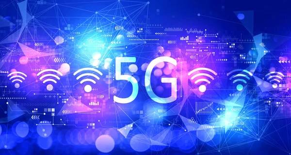 5G network with technology light background — Stockfoto