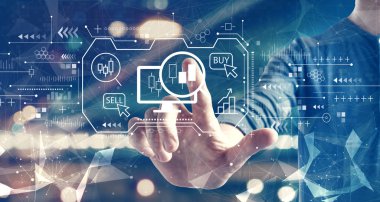 Şehir geçmişinde bir adamla hisse senedi ticareti konsepti