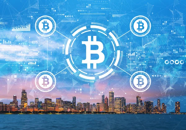 Bitcoin thema met Downtown Chicago — Stockfoto