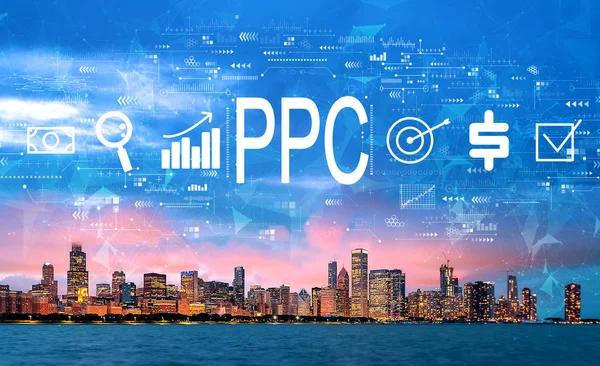 PPC - Betaal per klik concept met het centrum van Chicago — Stockfoto