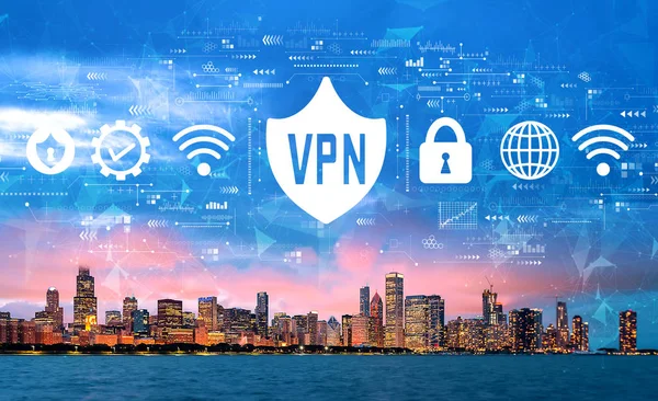 VPN concept with downtown Chicago — Stock fotografie