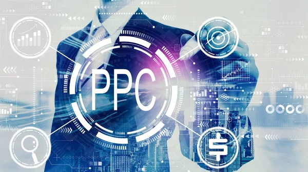 PPC - Concetto Pay per click con uomo d'affari — Foto Stock