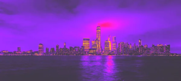 Manhattan skyline from Jersey City 1980s retro style — Stock Photo, Image