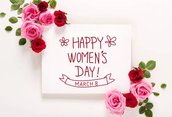 Womens Day message with roses and leaves — Stock Photo, Image